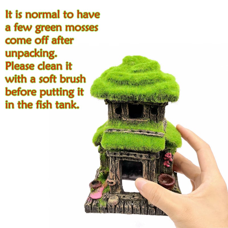 M2cbridge Aquarium Decorations Fish Hideout House Betta Cave with Green Lifelike Moss (Style 3) - Image 5